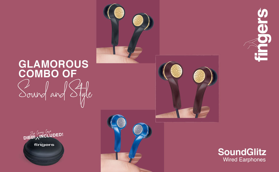 FINGERS SoundGlitz Wired Earphones (Pure Sound with High Bass | Sturdy Cable with L-Pin Connector | Built-in Mic | Free Carry Case)- Burgundy + Gold