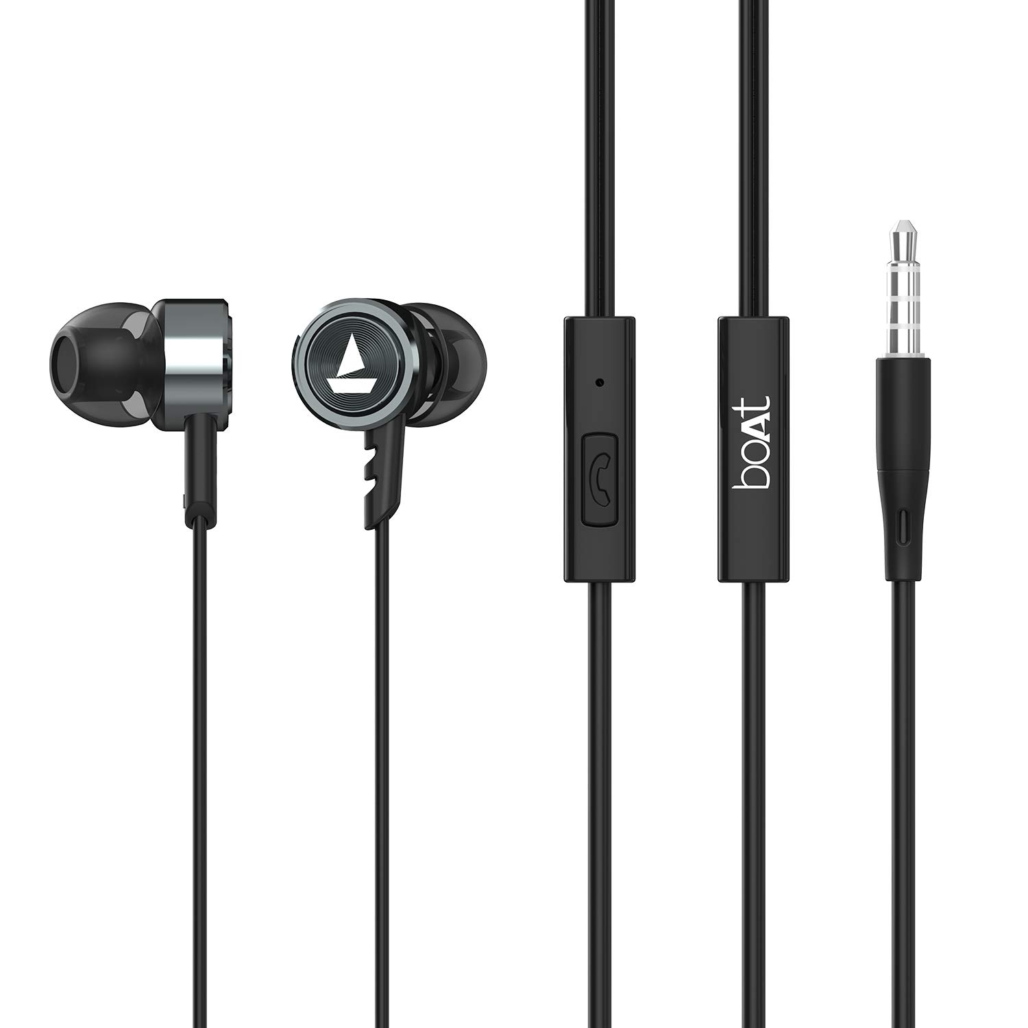 boAt BassHeads 122 Wired in Ear Earphones with Heavy Bass, Integrated Controls and Mic (Gun Metal)