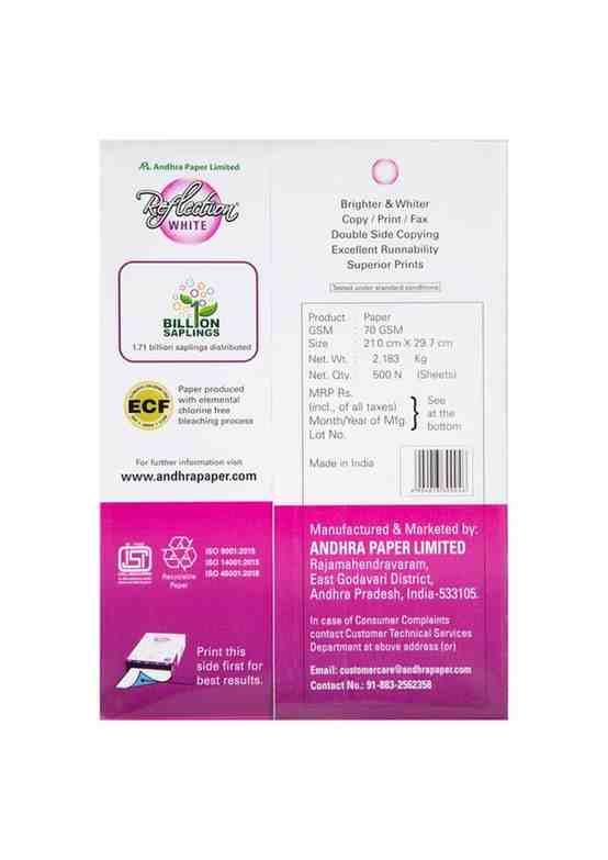 Reflection White Premium A4 Multipurpose Paper, 70 GSM, 500 Sheets, Double-Sided Printing, Superior Print Quality, 21.0 x 29.7 cm