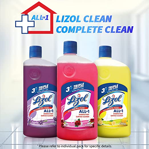 Lizol Disinfectant Surface & Floor Cleaner Liquid, Floral - 1 Litre | Suitable for All Floor Cleaner Mops | Kills 99.9% Germs| India's #1 Floor Cleaner