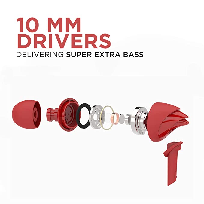 Boat Bassheads 110 In-Ear Headphones With Mic - Furious Red