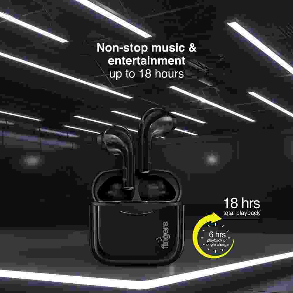 FINGERS Blackbeats Wireless in Ear Earbuds with ‎Built-in Mic (Piano Black)