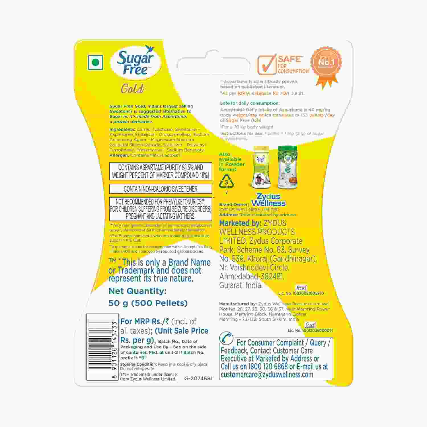 Sugarfree Gold Low Calorie Sweetener - 500 Pellets