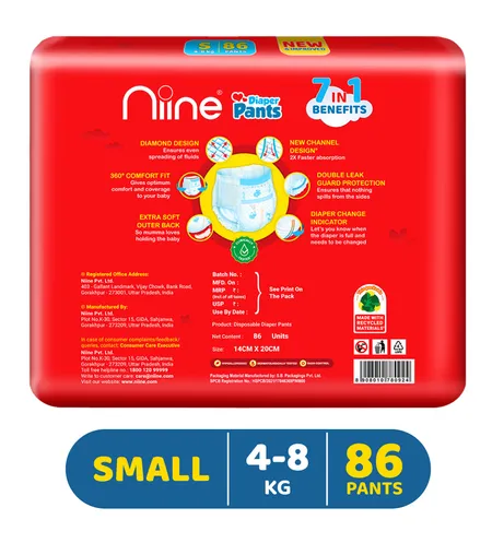 Niine Baby Diaper (Pants, S, 4-8 kg) - 86 Piece