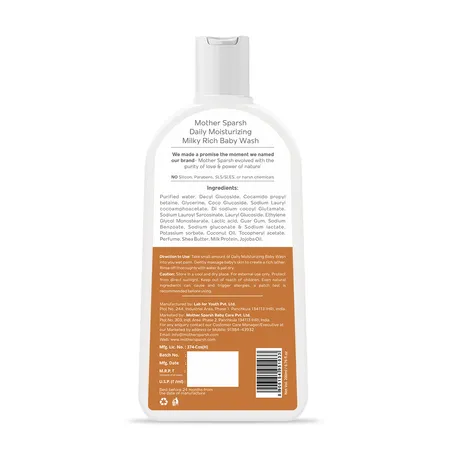 Mother Sparsh Milky Soft Baby Wash With Milk Protein & Coconut Oil - 200ML