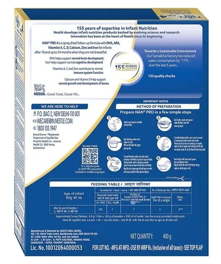 Nestle Nan Pro 4 Follow Up Formula Powder For Older Infants - 400g