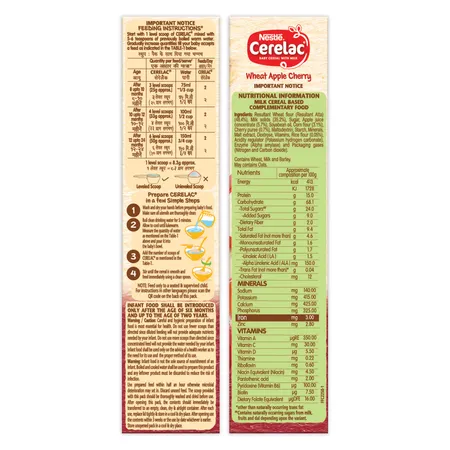 Nestle Cerelac With Milk, Wheat Apple Cherry Baby Cereal From 8 to 24 Months - 300g