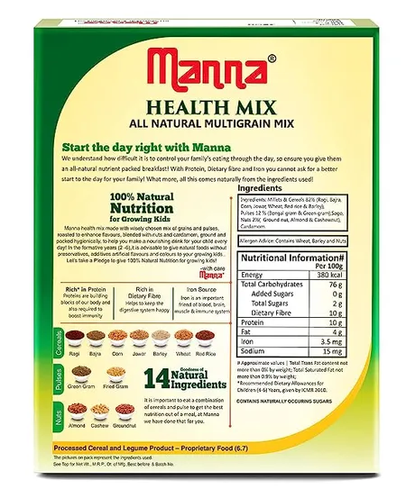 Manna Health Mix - Health & Nutrition Multigrain Drink For Kids - 250g