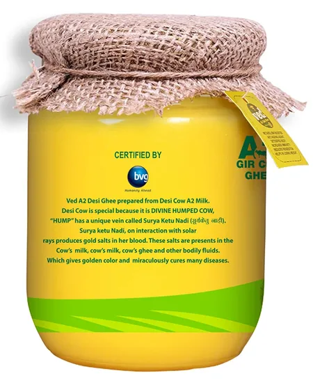 Ved A2 Desi Gir Cow Cultured Ghee Glass Bottle - 750ML