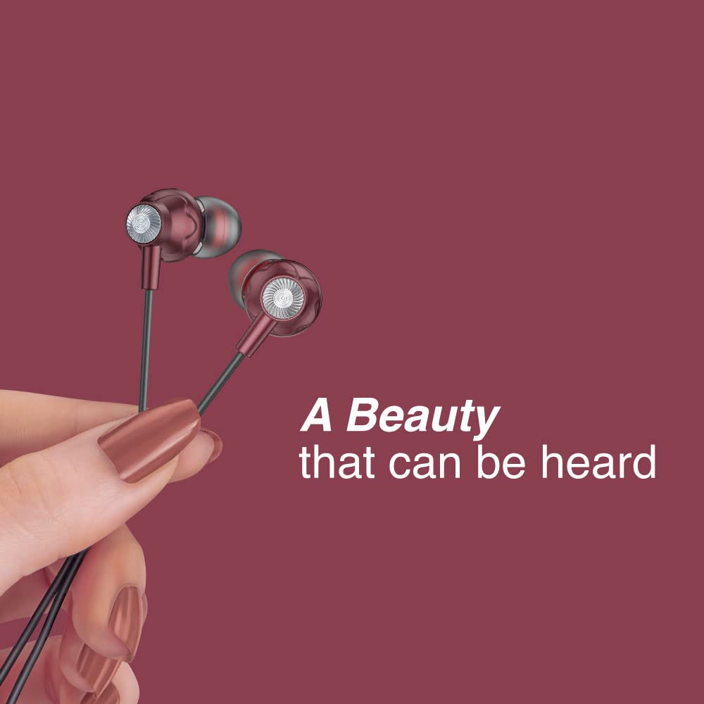 FINGERS Beautific2 Wired in-Ear Earphones with Built-in Mic, 10 mm Neodymium Driver, 3.5 mm L-pin Connector (Burgundy)