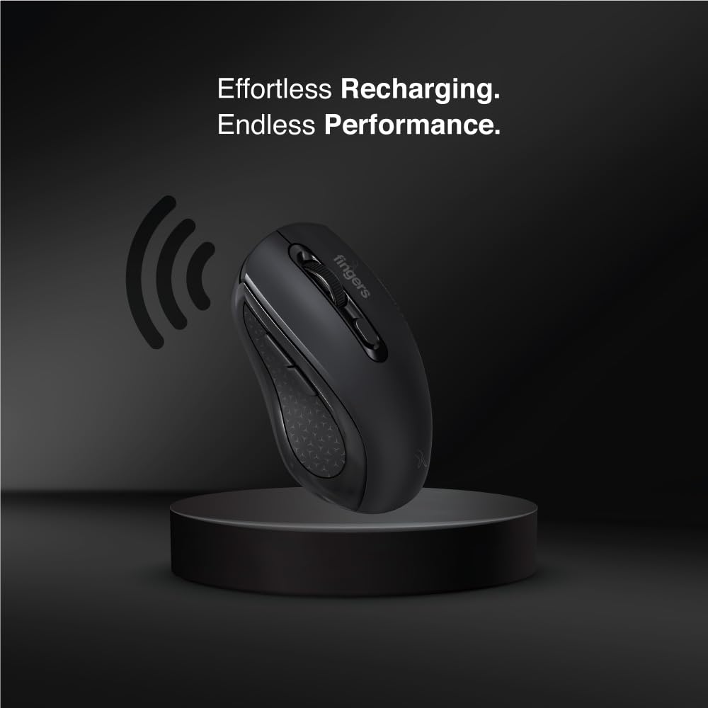 FINGERS SwiftCharge Wireless Rechargeable PC Mouse (2.4 GHz Wireless, Advanced Optical Technology, 1600 DPI, Ambidextrous, Plug-n-Play)