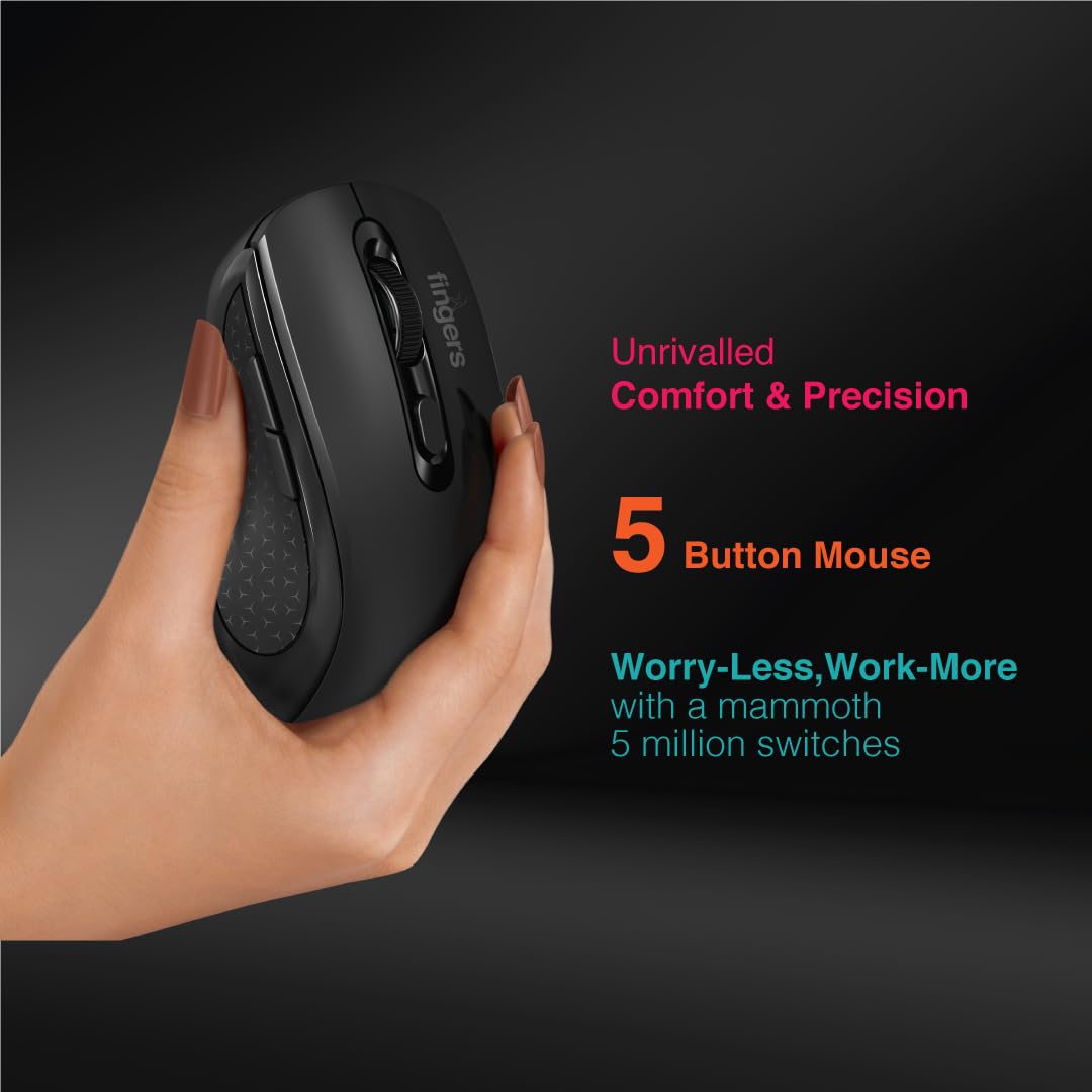 FINGERS SwiftCharge Wireless Rechargeable PC Mouse (2.4 GHz Wireless, Advanced Optical Technology, 1600 DPI, Ambidextrous, Plug-n-Play)