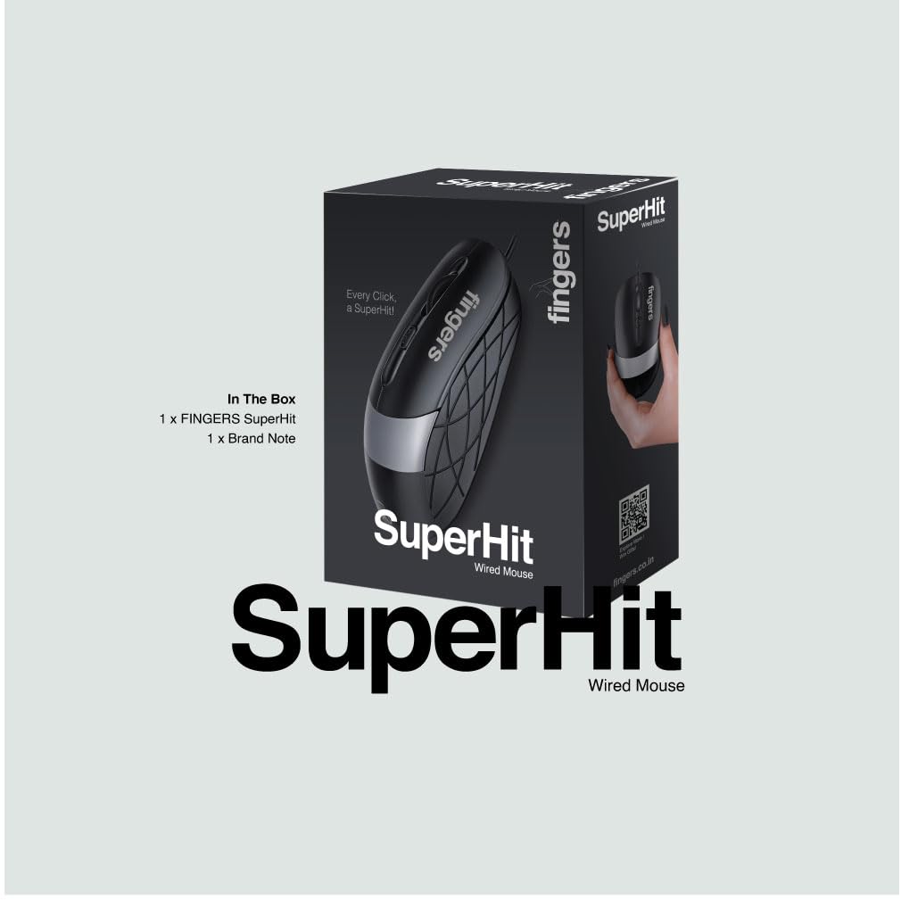 FINGERS SuperHit Wired Mouse with Advanced Optical Technology (Lightweight | Trendy Dual-Tone Design | Works Well with Windows®, macOS, Linux) (Matte Black + Steel Grey)