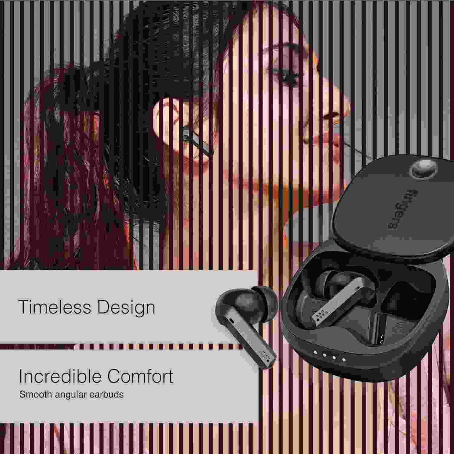 FINGERS Mesmeric TWS Earbuds Immersive Sound with 10 mm Deep bass Drivers, 60 Hours Playtime, Built-in Quad Mics, SNC™ Technology, Quick Charge Type-C Fast Charging (Gun Metal + Black)