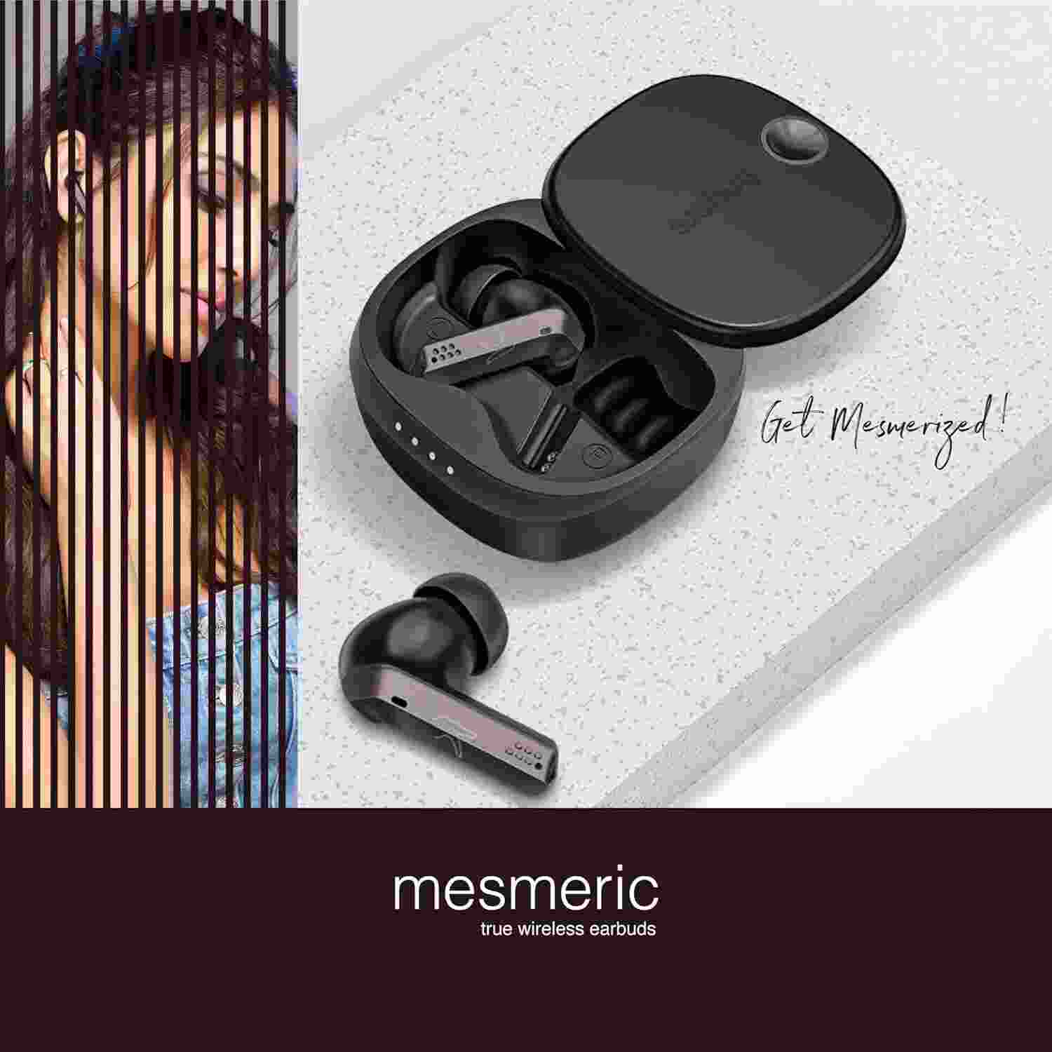 FINGERS Mesmeric TWS Earbuds Immersive Sound with 10 mm Deep bass Drivers, 60 Hours Playtime, Built-in Quad Mics, SNC™ Technology, Quick Charge Type-C Fast Charging (Gun Metal + Black)