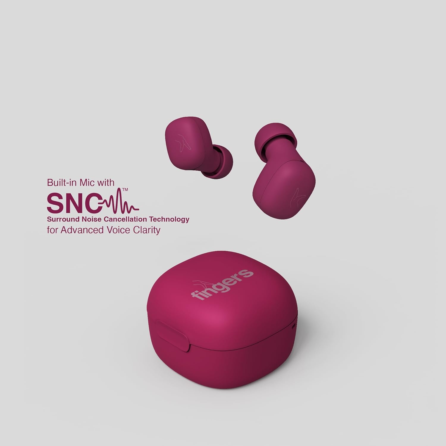 FINGERS SizeZero Pods2 World's Tiniest TWS Earbuds with 15-Hour Total Playtime, Quick Charge of 10 mins for 2-Hour Playtime, Built-in Mic with SNC™ Technology for Clear Calls (Plum)