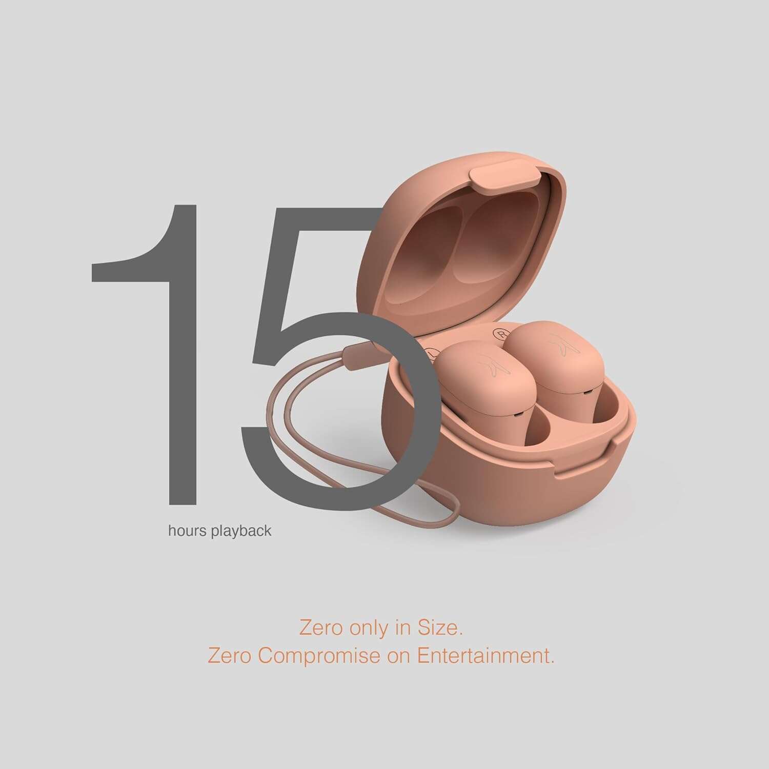 FINGERS SizeZero Pods2 World's Tiniest TWS Earbuds with 15-Hour Total Playtime, Quick Charge of 10 mins for 2-Hour Playtime, Built-in Mic with SNC™ Technology for Clear Calls (Sunset Peach)