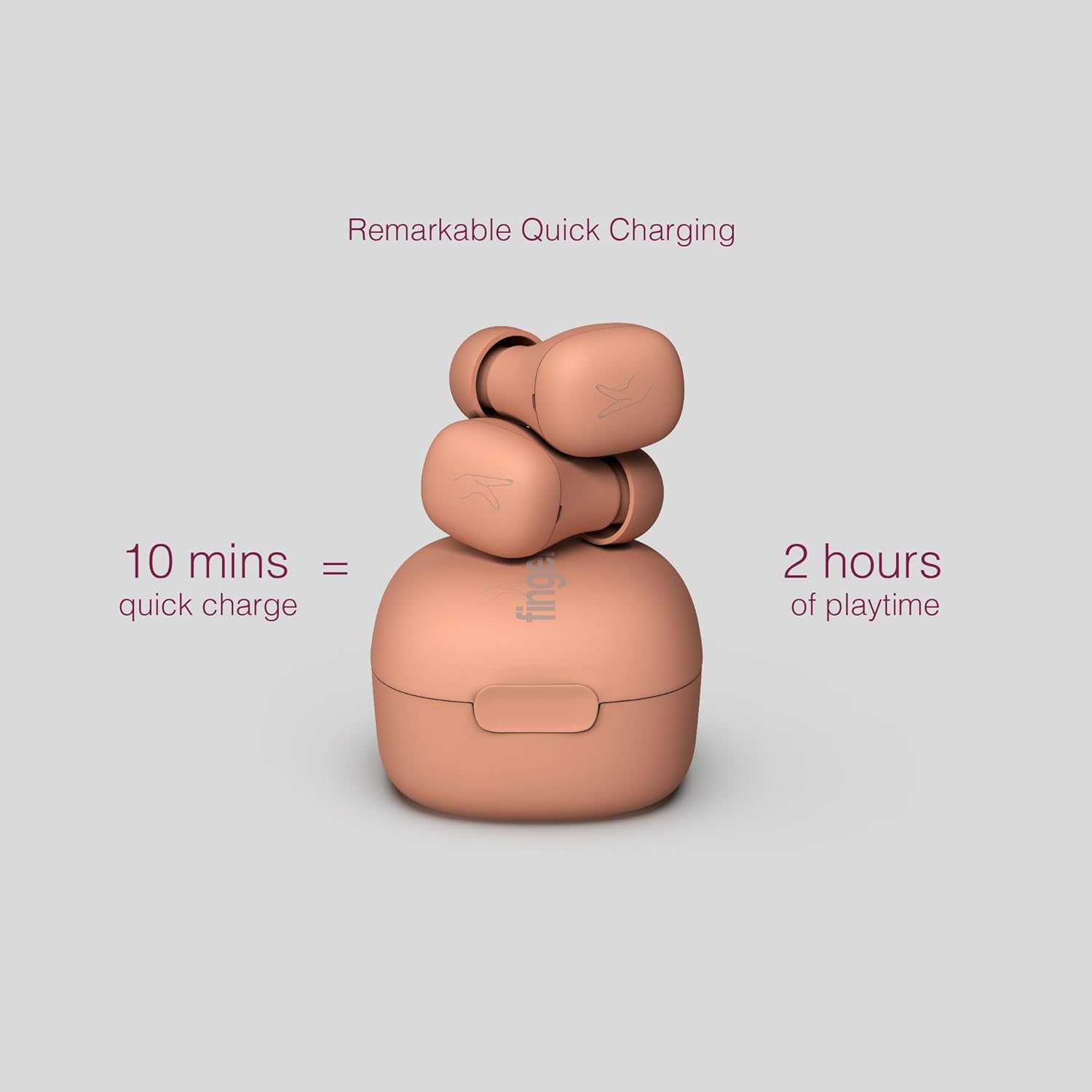 FINGERS SizeZero Pods2 World's Tiniest TWS Earbuds with 15-Hour Total Playtime, Quick Charge of 10 mins for 2-Hour Playtime, Built-in Mic with SNC™ Technology for Clear Calls (Sunset Peach)