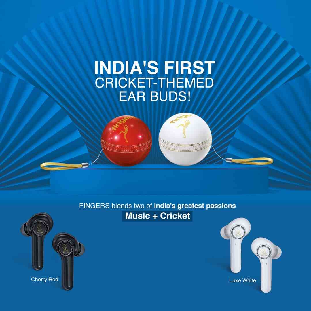 FINGERS Yorker Bluetooth Truly Wireless in Ear Earbuds with Mic (Cricket Themed | Snc Technology | 17.5 Hrs Power Playback | Fast Charging Type-C | Sweat Proof | Voice Assistant Support, Cherry Red)