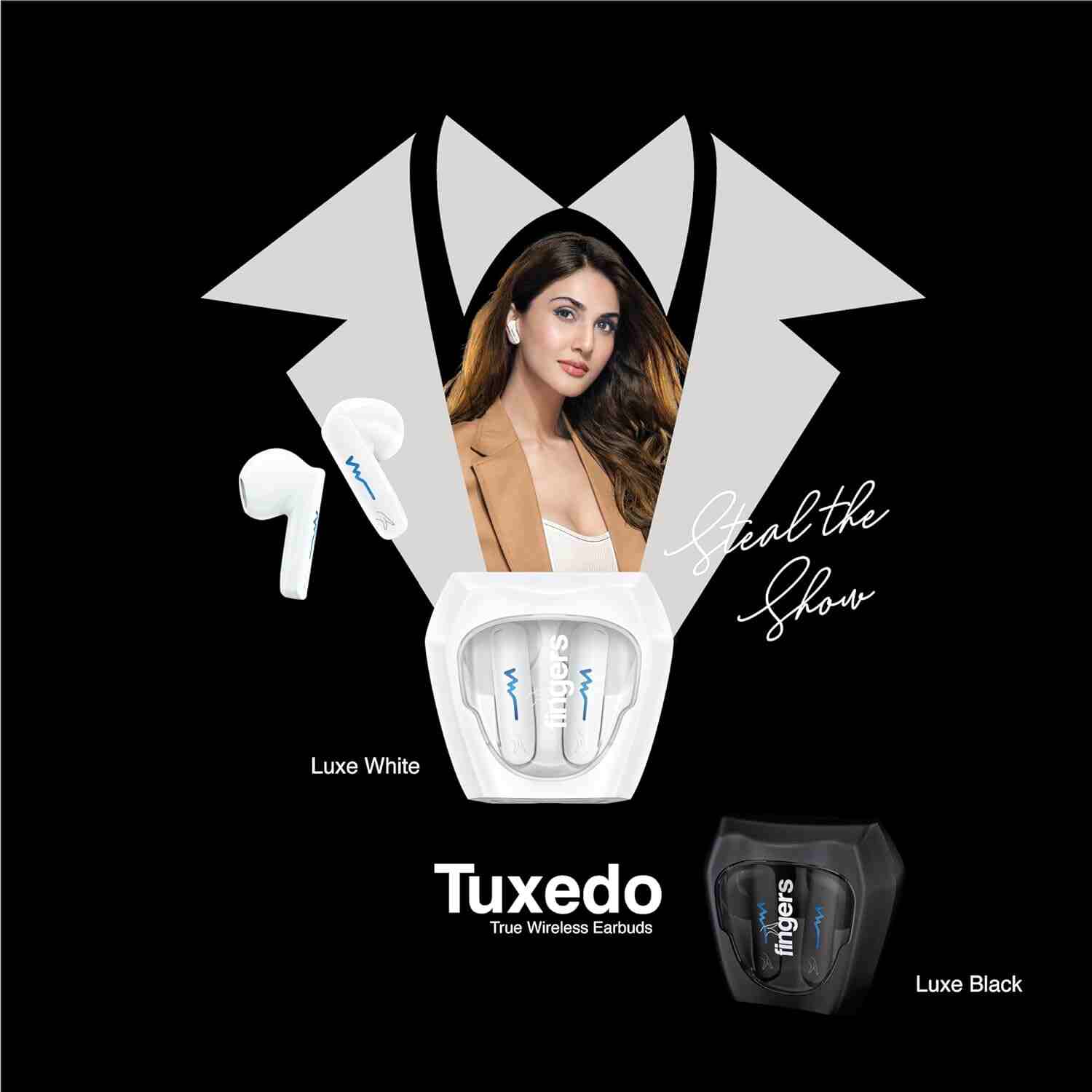 FINGERS Tuxedo TWS Earbuds with 32-Hour Playtime, Fast Charging, 13mm Neodymium Drivers, Surround Noise Cancellation (SNC Technology) Built-in Mic, IPX4 Sweat Resistant, Voice Assistant (Luxe White)