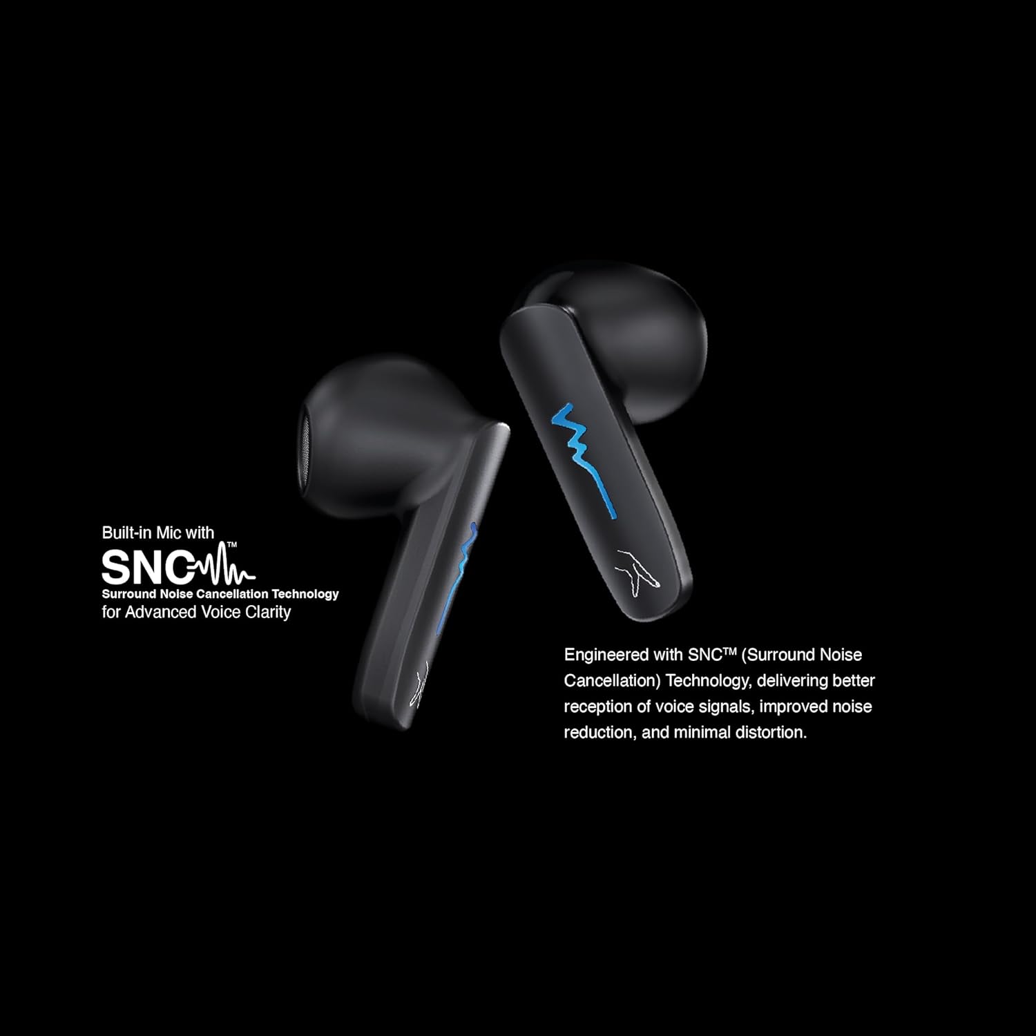 FINGERS Tuxedo TWS Earbuds with 32-Hour Playtime, Fast Charging, 13mm Neodymium Drivers, Surround Noise Cancellation (SNC Technology) Built-in Mic, IPX4 Sweat Resistant, Voice Assistant (Luxe Black)