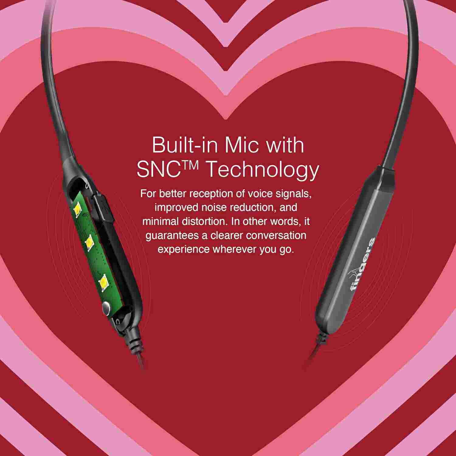 FINGERS FC-Bassitica Wireless in-Ear Bluetooth Neckband Earphones with 50-Hour Playtime, 6 Unique Music Modes, Mic with Surround Noise Cancellation SNC™ Technology, (Rich Grey)