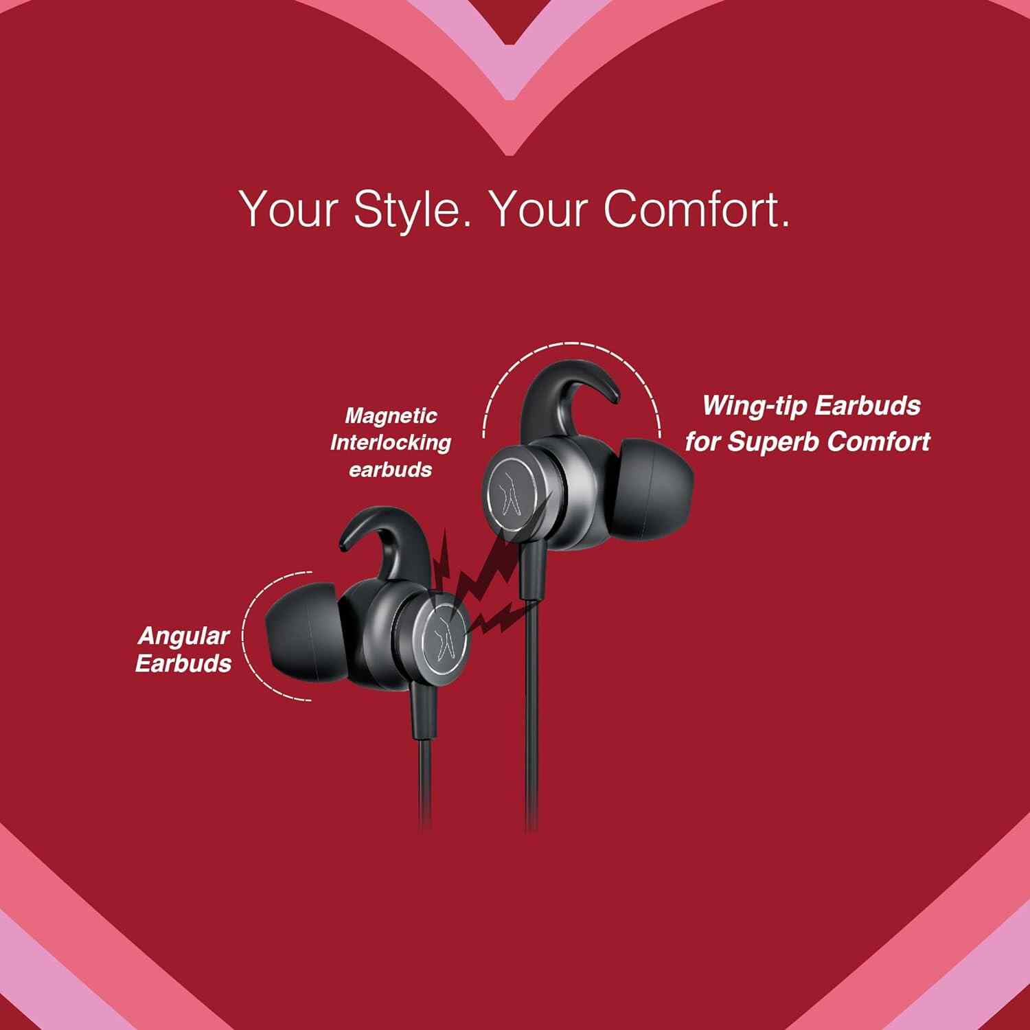 FINGERS FC-Bassitica Wireless in-Ear Bluetooth Neckband Earphones with 50-Hour Playtime, 6 Unique Music Modes, Mic with Surround Noise Cancellation SNC™ Technology, (Rich Grey)