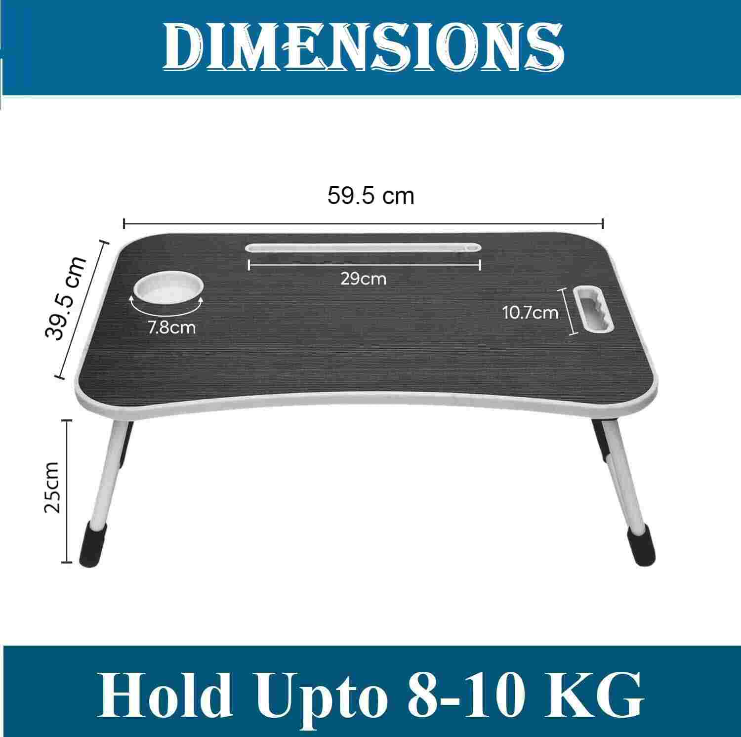 Multipurpose Foldable Laptop Table with Cup Holder | Drawer | Mac Holder | Study Table, Breakfast Table, Foldable and Portable/Ergonomic & Rounded Edges/Non-Slip Legs (WA-27-Black) | Metal