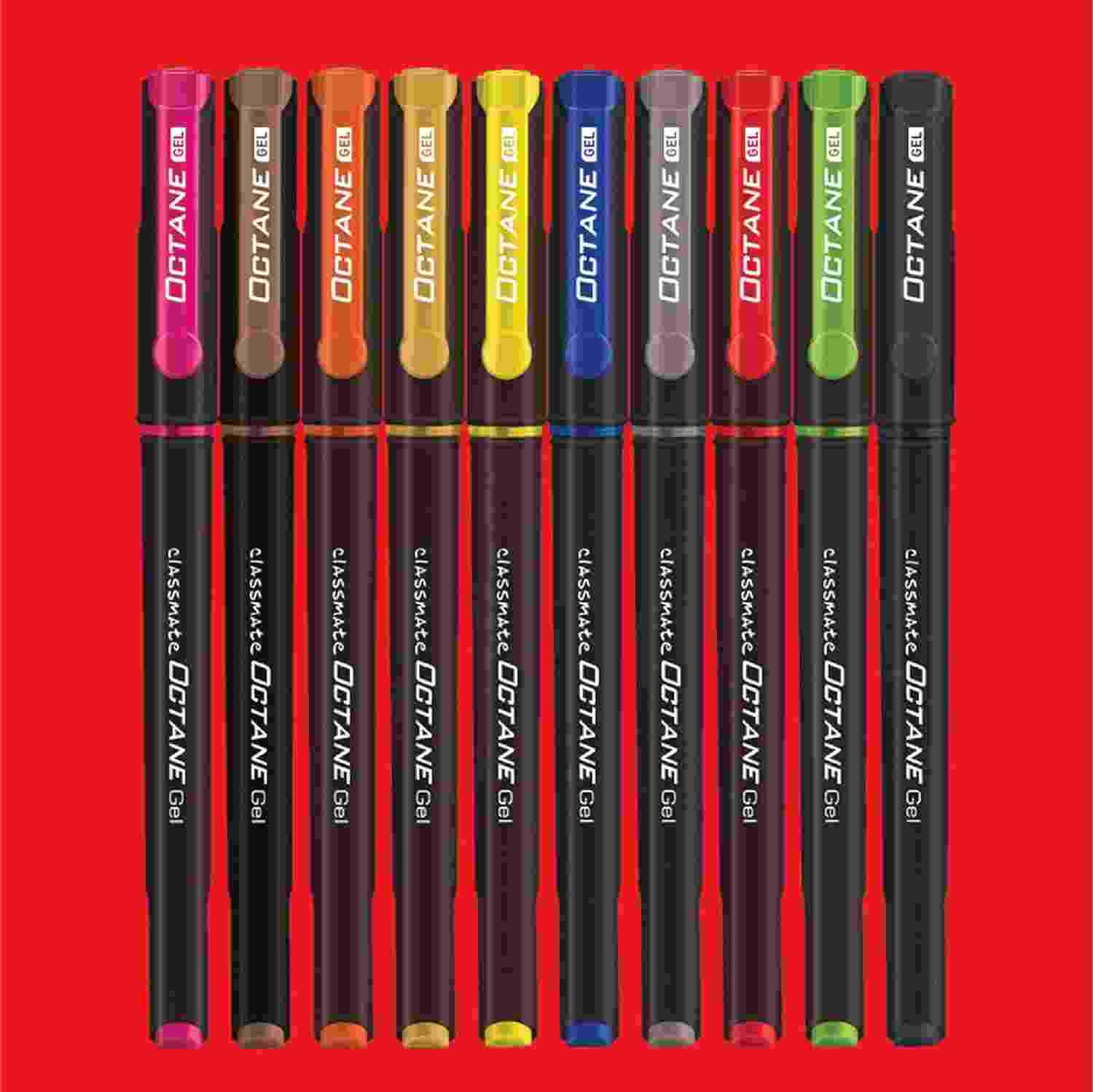 Classmate Octane Colour Burst-Multicolour Gel Pens (Pack of 10) | Gold & Silver Glitter Sparkle Pens|10 Colour Ink Shades for Art Lovers and Kids|Fun at Home Essentials