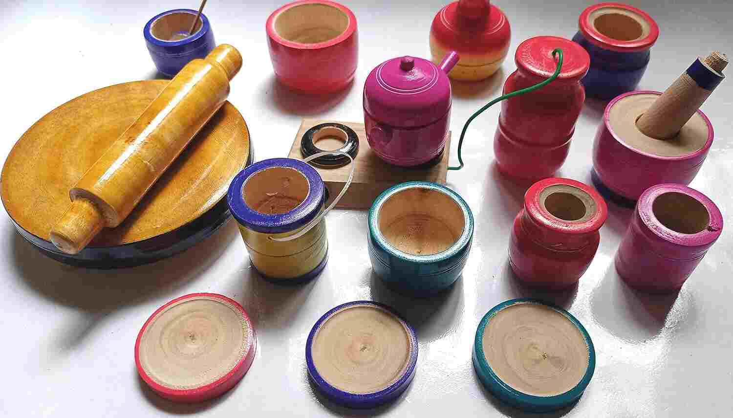 SBFM Wood Eco Friendly Wooden Kids Toy Kitchen Set New Model with Cylinder, Stove and Kids chakla belan Combo for Girls, Baby & Boys (2 Years+) - Multicolor Toys