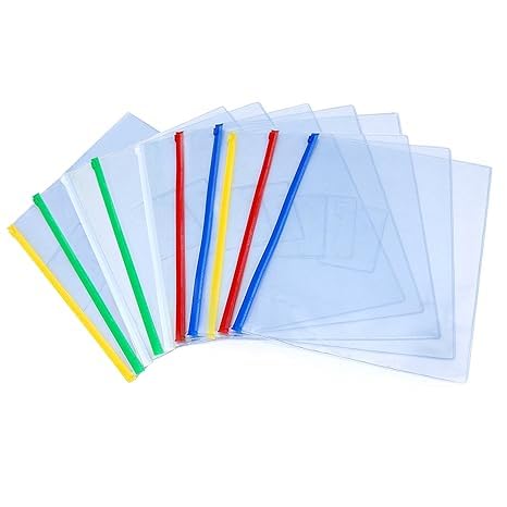 SBFM Stick Transparent File Folder Stick File/Strip File for A4 Paper Holder Storage Case Organizer, My Clear Plastic 100 microns (Transparent_Pack of 10)