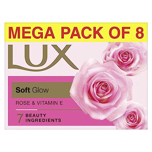 LUX Soft Glow Rose & Vitamin E For Glowing Skin Beauty Soap Offer Pack 8x150g
