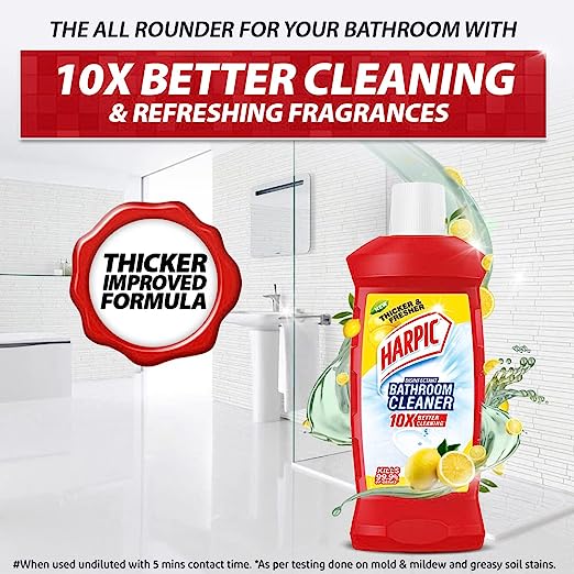 Harpic Bathroom Cleaner Liquid, Lemon - 1 Litre | New Thicker Bathroom Floor Cleaner | Red Harpic Bottle