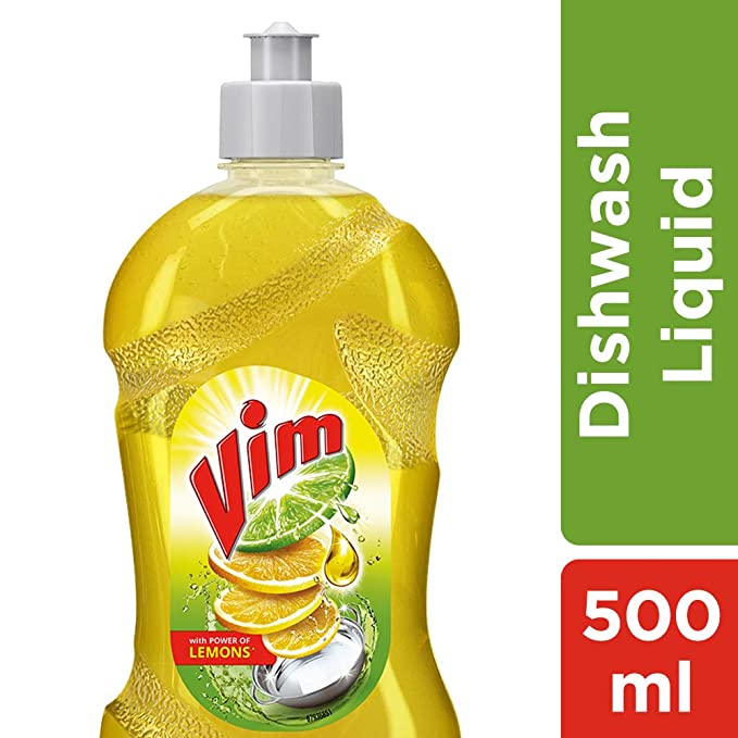 Vim Dishwash Liquid Gel Lemon, With Lemon Fragrance, Leaves No Residue, Grease Cleaner For All Utensils, 500 ml Bottle