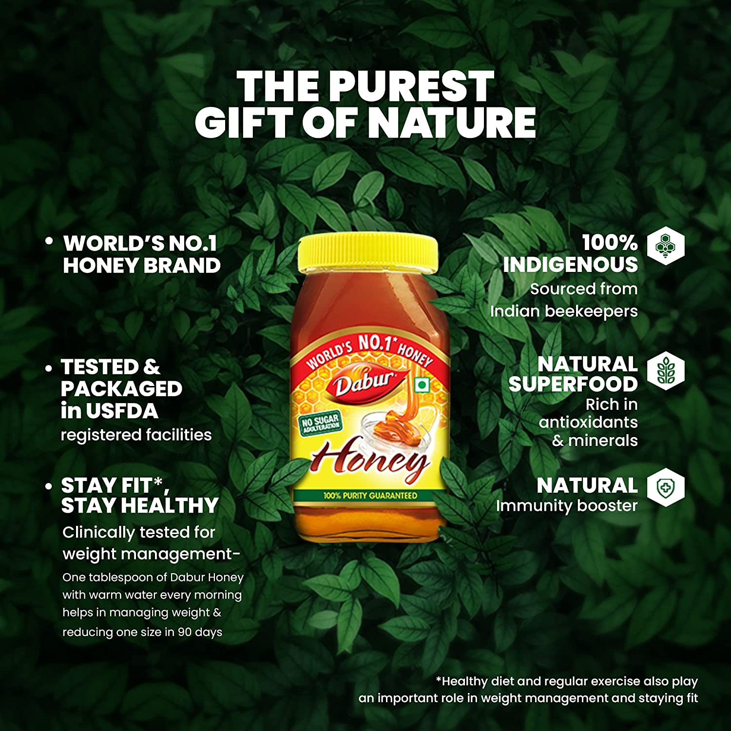Dabur Honey :100% Pure World's No.1 Honey Brand with No Sugar Adulteration - 1kg