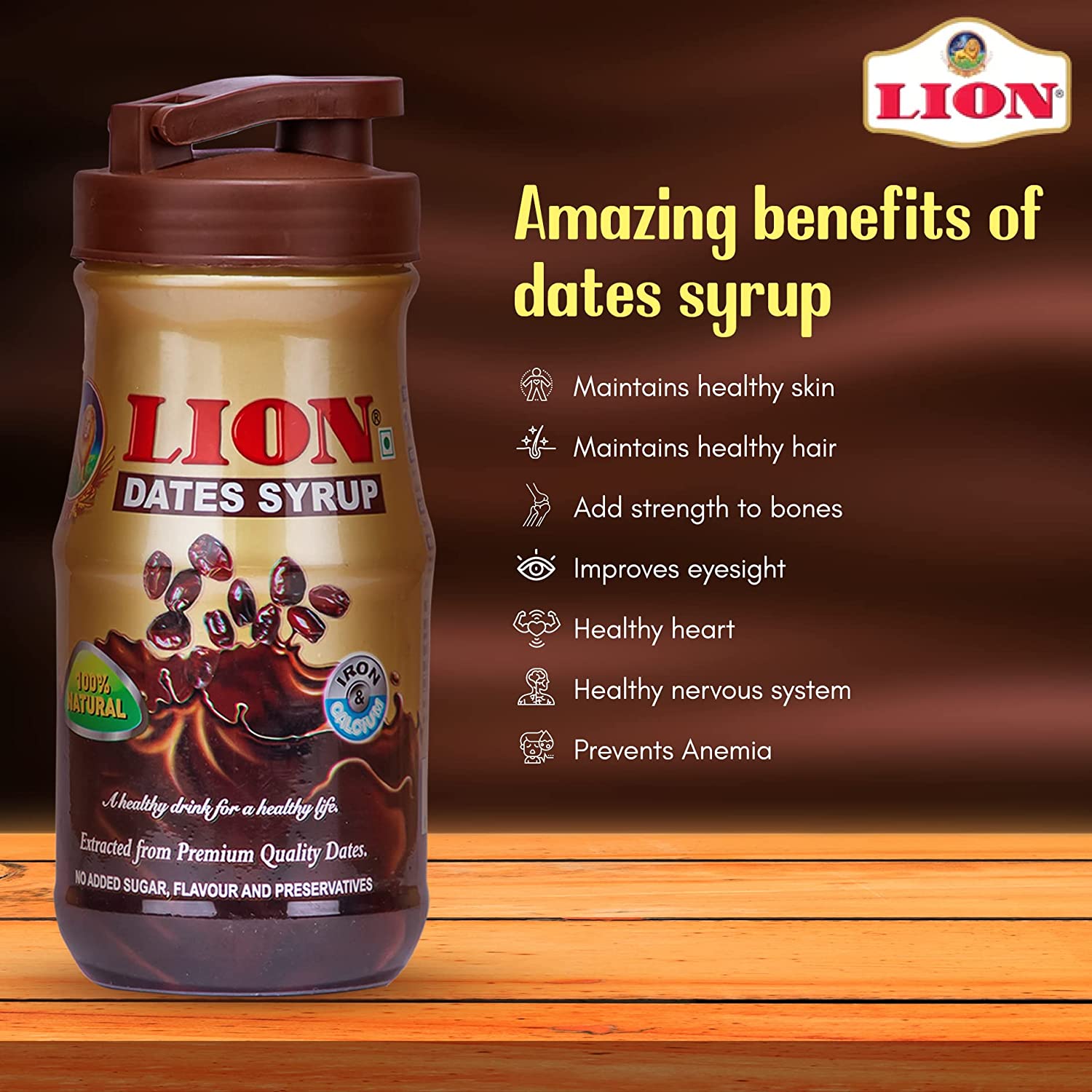 Lion Dates Syrup 1 Kg | 100% Pure Dates Syrup | No Added Sugar and Preservatives | Lion Dates Syrup for Milk | lion syrup