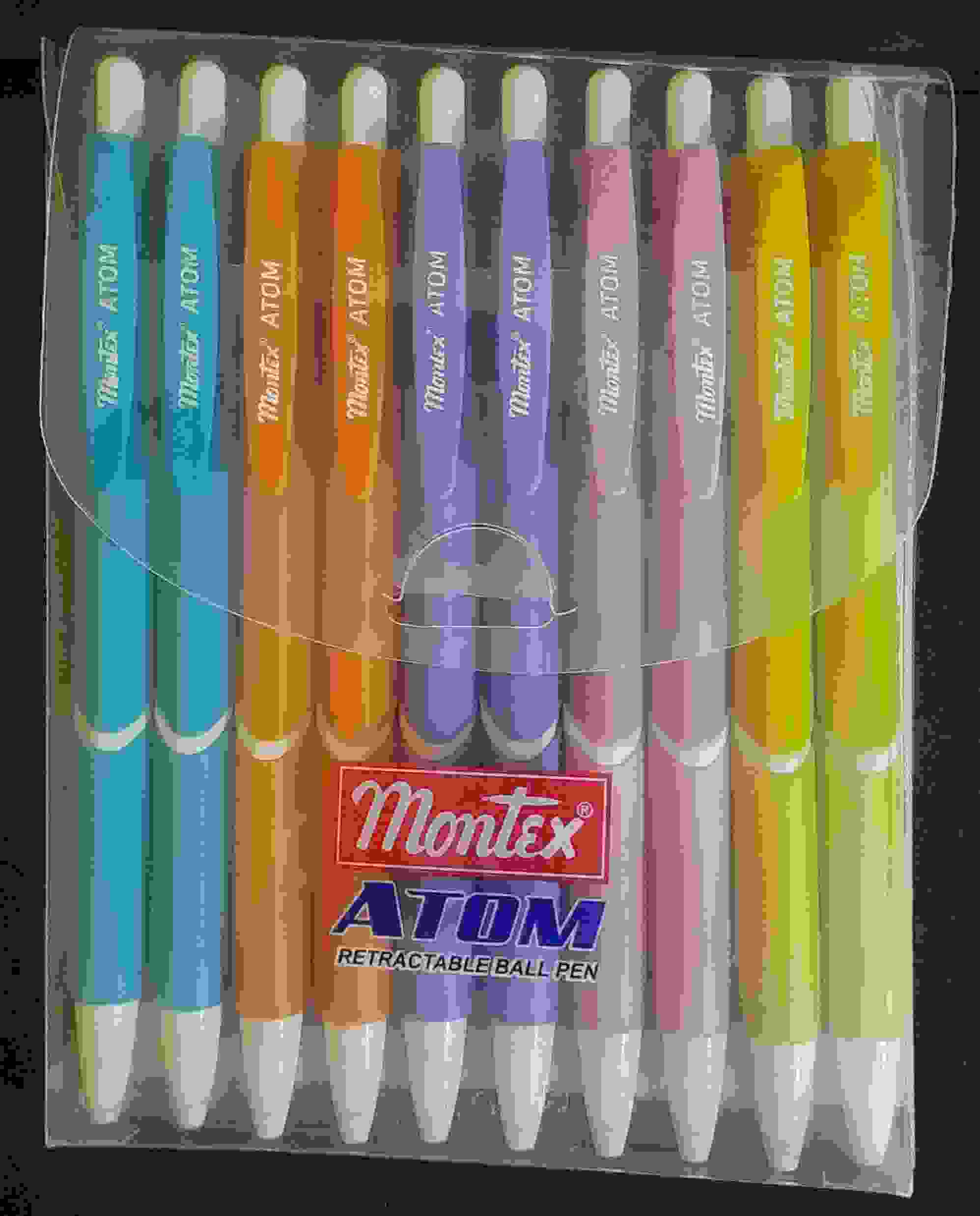 Ball Pen Blue Colour - Retractable ball pen - Montex Atom brand - Pack of 10Nos