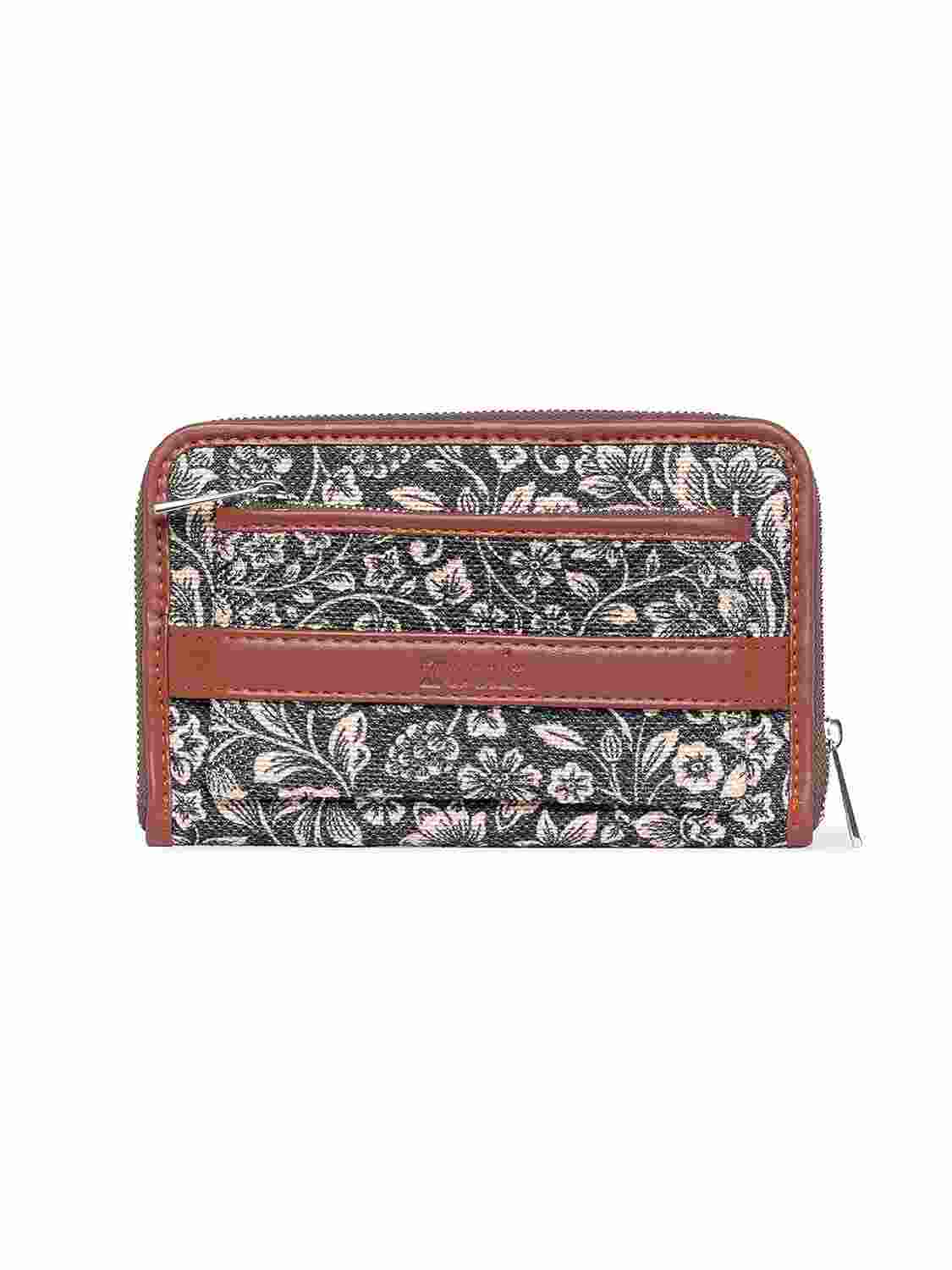Classic women wallet bag - Fabric Vegan Leather and Jute with Mobile Phone Pocket FloMotif Print Handmade