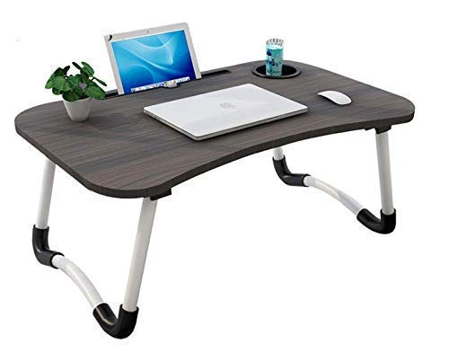 Wood Smart Multipurpose Foldable Laptop Table With Cup Holder,Study Table,Bed Table,Breakfast Table,Foldable&Portable/Ergonomic&Rounded Edges/Non-Slip/|(Black & PINK)