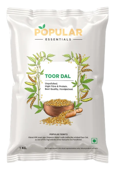 Popular Essentials Toor Dal (Un-Polished) - துவரம்பருப்பு (மெருகூட்டப்படாதது) - Paruppu - 1Kg