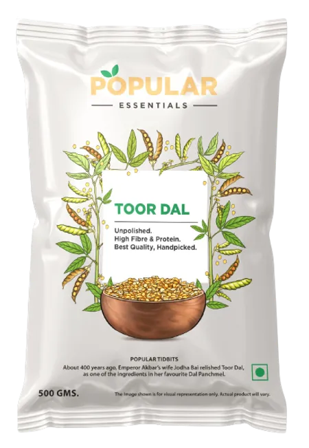 Popular Essentials Toor Dal (Un-Polished) - துவரம்பருப்பு (மெருகூட்டப்படாதது) - Paruppu - 500g
