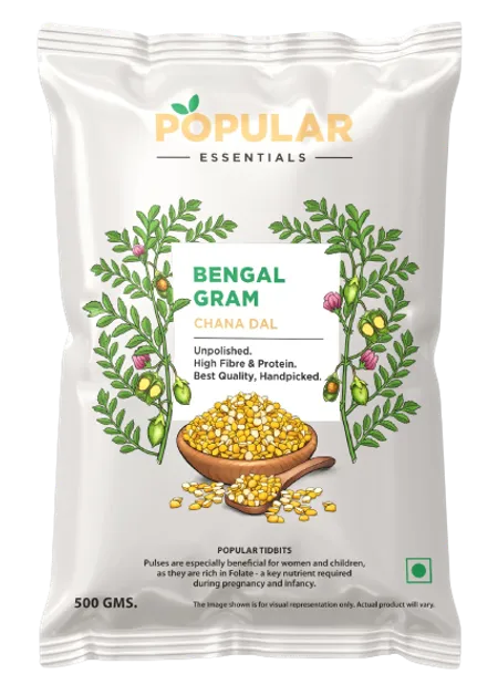 Popular Essentials Chana Dal (Un-Polished) - கடலை பருப்பு (மெருகூட்டப்படாதது) - Paruppu - 500g
