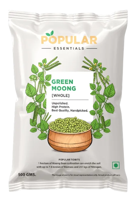 Popular Essentials Green Moong Whole - பச்சை பாசிப் பருப்பு - Paruppu - 500g