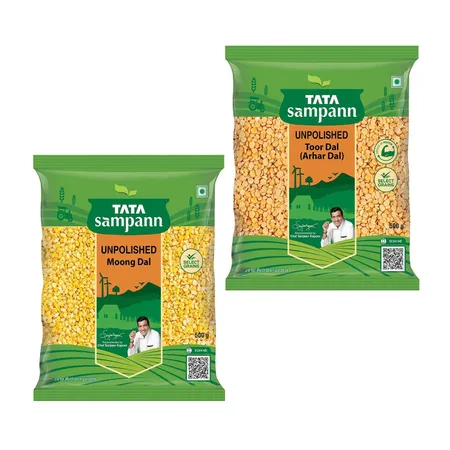 Tata Sampann Unpolished Toor Dal (Arhar Dal)(500 gms) துவரம் பருப்பு & Tata Sampann Unpolished Moong Dal பாசிப்பருப்பு(500 gms) Combo - Paruppu