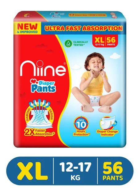 Niine Baby Diaper (Pants, XL, 12-17 kg) - 56 Piece