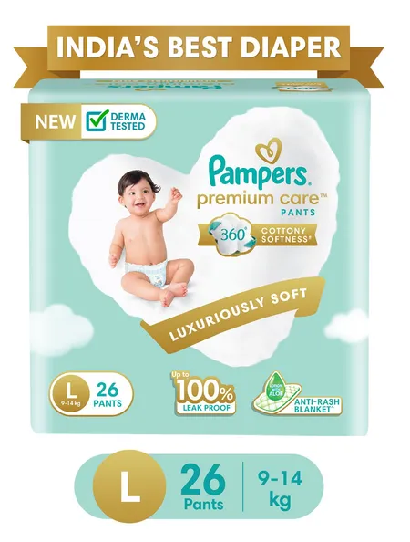 Pampers Premium Care Diaper (Pants, L, 9-14 kg) - 26 Piece