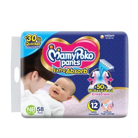 MamyPoko Pants Extra Absorb Diapers (NewBorn) - 58 Piece