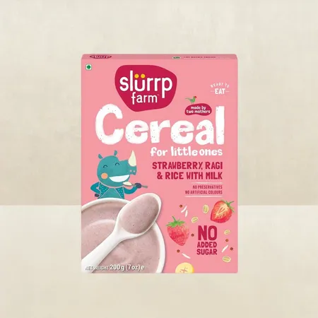 Slurrp Farm Ragi Rice Strawberry Instant Healthy Cereal, Mildly Sweetened With Date Powder - 200g