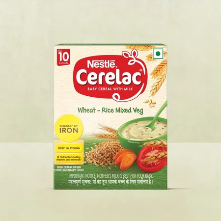 Nestle Cerelac Baby Cereal with Milk, Wheat - Rice Mixed Veg, From 10 to 24 Months, Stage 3, Source of Iron & Protein - 300g