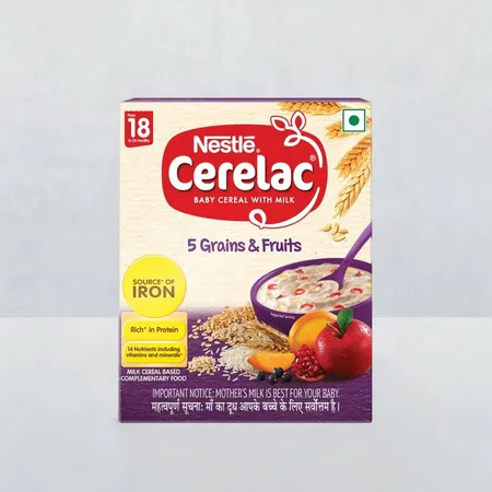 Nestle Cerelac Baby Cereal with Milk, 5 Grains & Fruits, Stage 5, From 18 to 24 Months, Source of Iron & Protein - 300g
